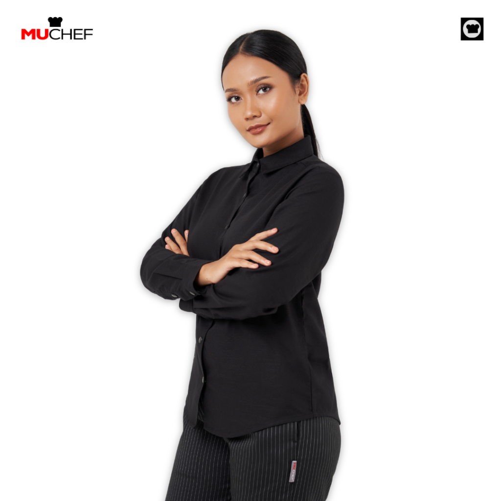 Kemeja Linen Premium Wanita – Lengan Panjang Slim Fit – Baju Kerja Kantor Formal Casual – Warna Hita