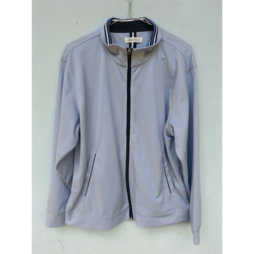 jaket tracktop clothes truck jacket casual olahraga sport lari running jogging sky blue | preloved