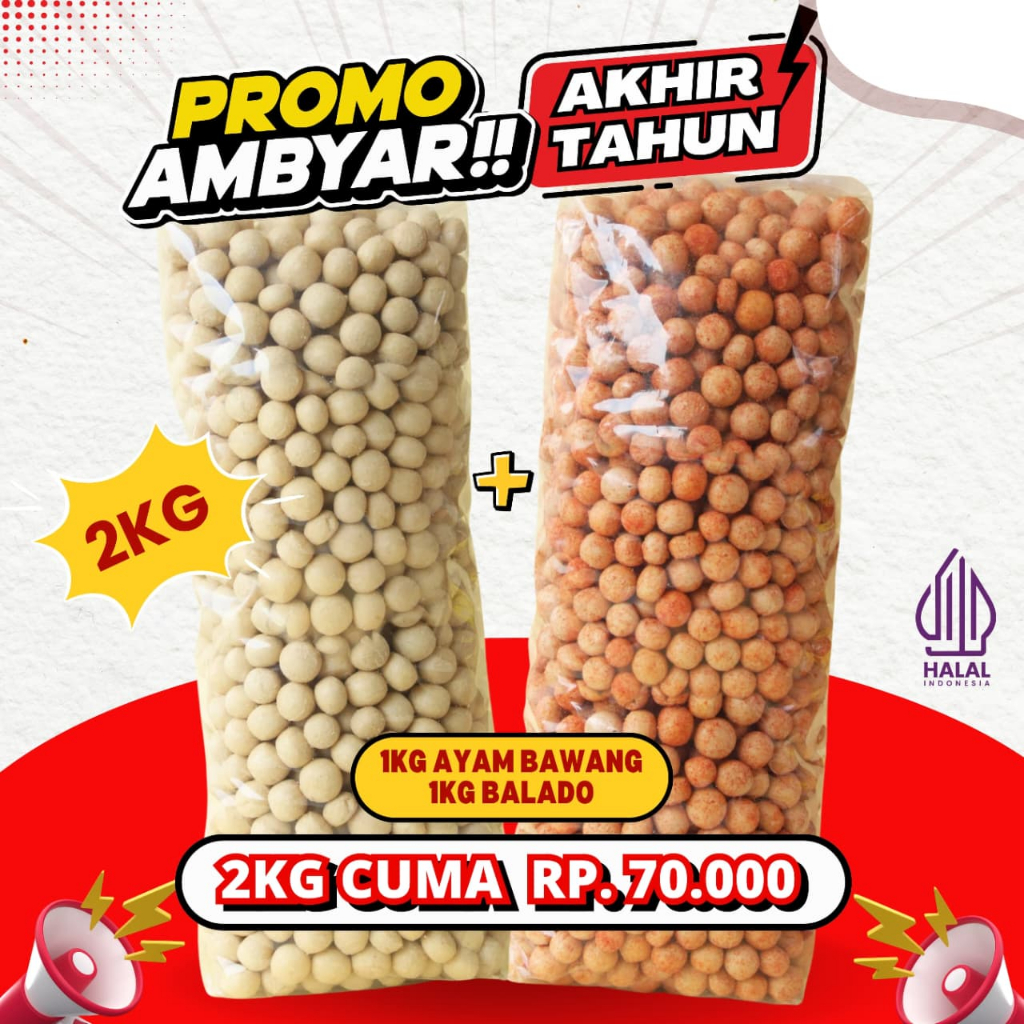 

PROMO AMBYAR!! BUY 1 GET 1 1KG TAHU BULAT MINI KERING F1
