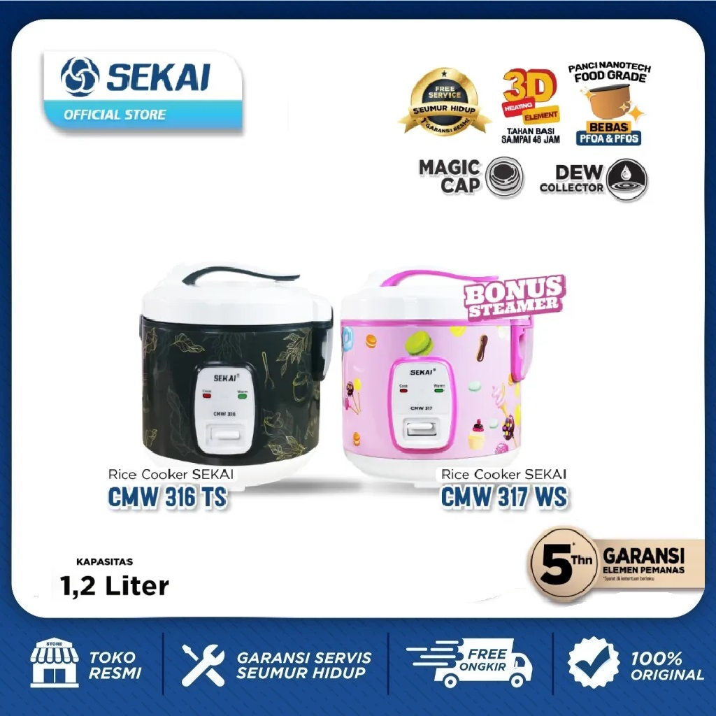SEKAI Rice Cooker Mini / Penanak Nasi Magic Com Penghangat Nasi 2 in 1 / 3 in 1 - 1Liter - CMW 316 T