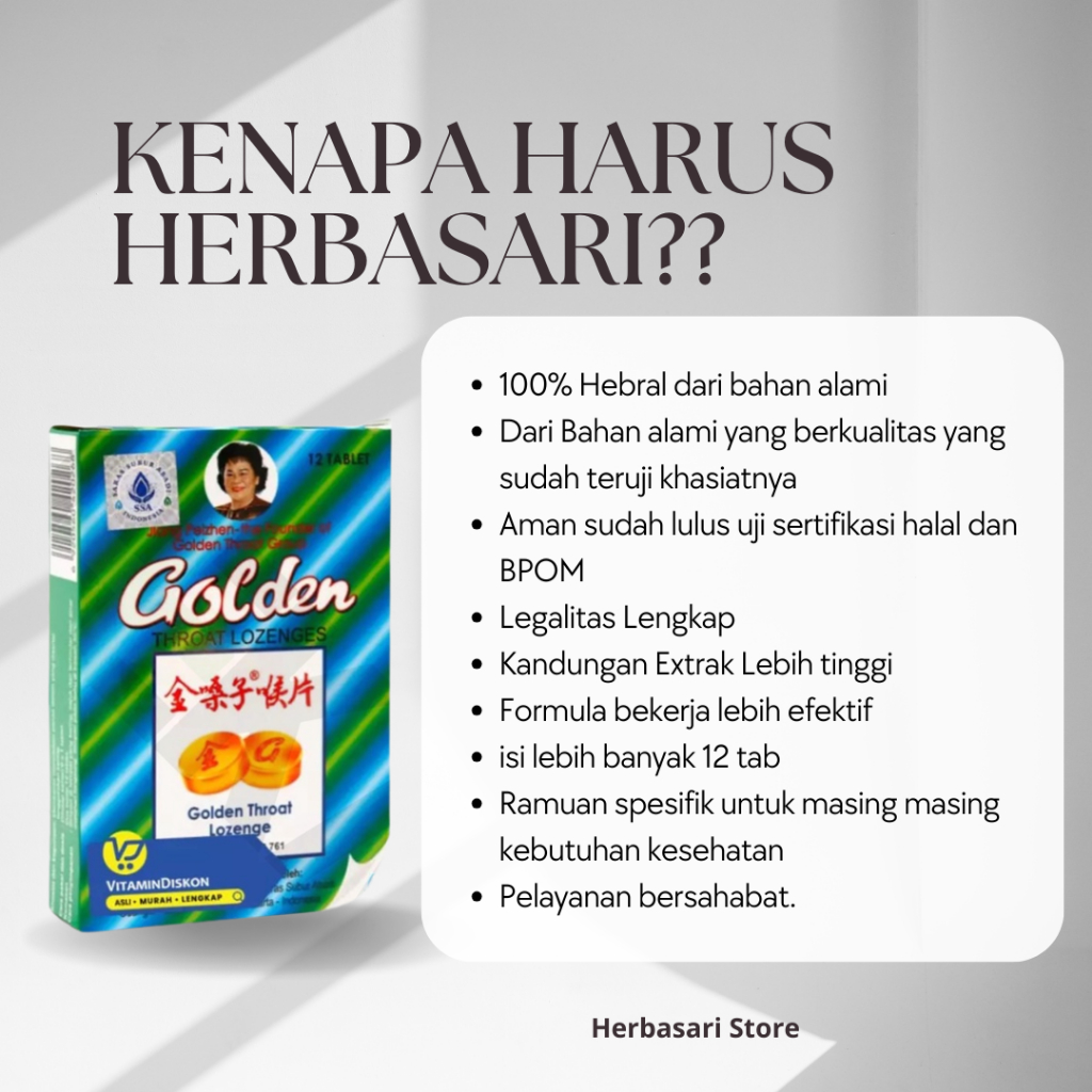 

TERLARIS GOLDEN THROAT LOZENGES 12 TABLET - OBAT PERMEN PEREDA SAKIT TENGGOROKAN