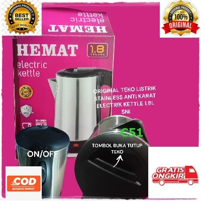 C51 TEKO LISTRIK STAINLESS LISTRIK MULTIFUNGSI 400 w WATT PEMANAS AIR KETTLE ELEKTRIC 1.8 L BESAR OT