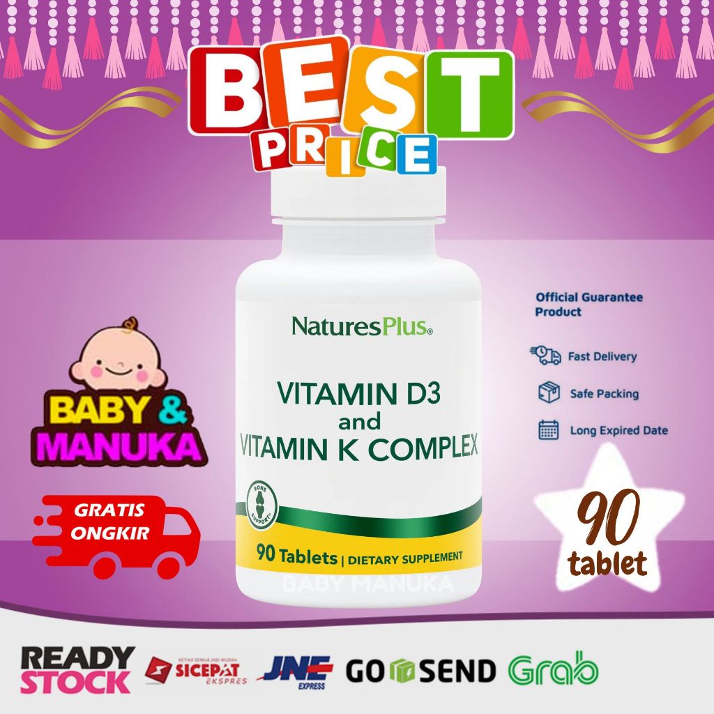 Natures Plus Vitamin D3 K2 2500iu isi 90 Tablet- kesehatan tulang dan imun tubuh K complex