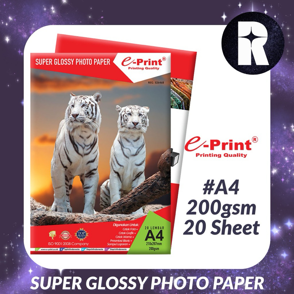 

E-PRINT KERTAS SUPER GLOSSY (ALUMINIUM PACK) 200GSM A4 20S (MACAN)