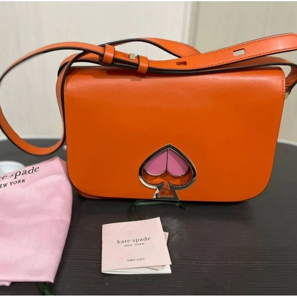 (PL) Kate Spade Nicola twist lock Medium Flap Shoulderbag in Orange Leather