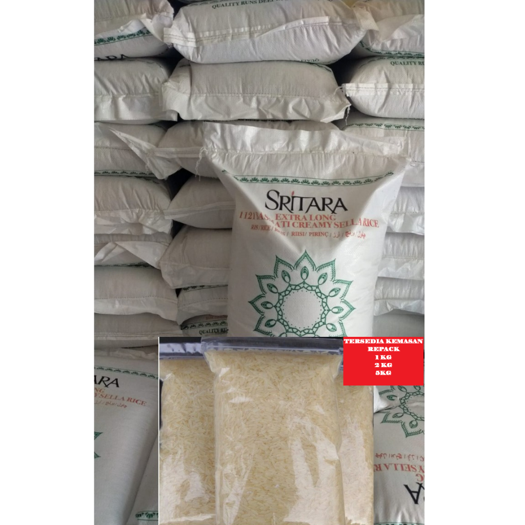 

Beras Basmati SRITARA 1121 Extra Long Creamy sella Kemasan Repack 5kg Basmati Rice