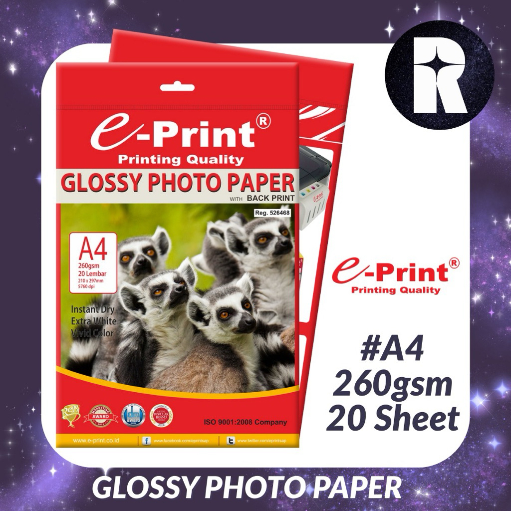 

E-PRINT KERTAS GLOSSY BACK PRINT 260GSM A4 20S