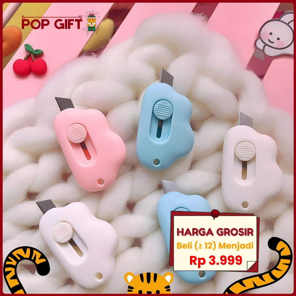 

PG Cutter Unboxing Paket Cutter Mini Praktis Pocket Pemotong Kertas Mini Portabel Motif Awan - AT01