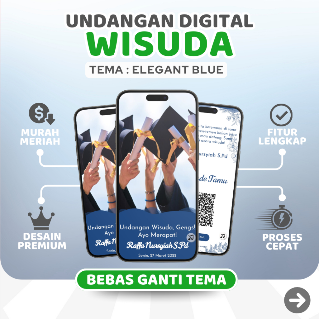 Undangan Wisuda Custom dengan Kebaya dan Gift Unik untuk Sekolah dan Anak TK | Tema Elegant Blue