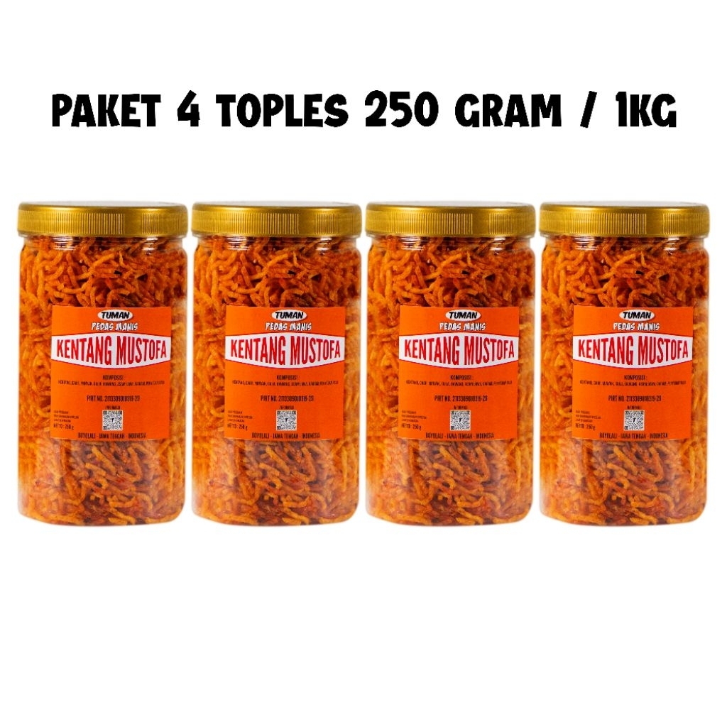 

Camilan Kering Kentang Mustofa Paket 4 Toples 1000ml Pedas Manis dan Original
