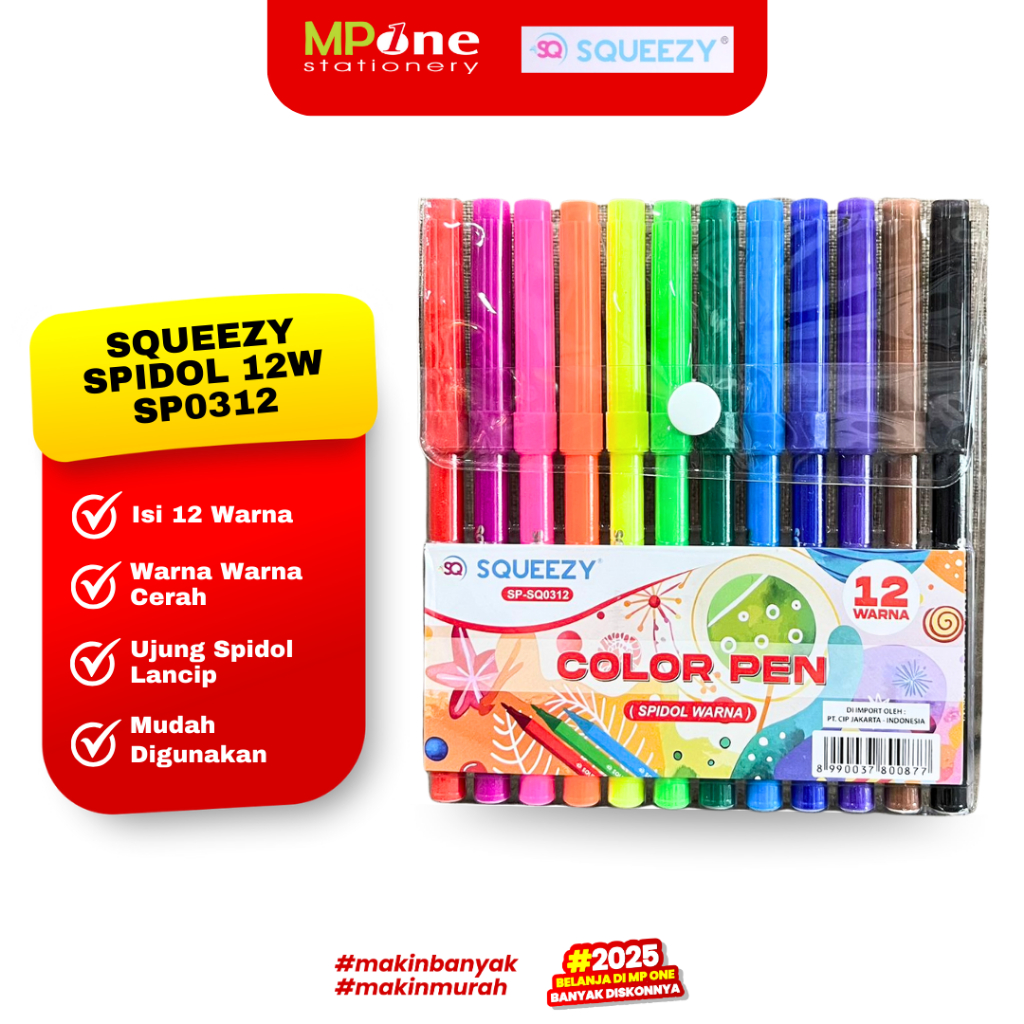 

Squeezy Spidol Warna 12 Warna SP0312 / Color Pen 12w / Spidol Warna Kecil SQUEEZY