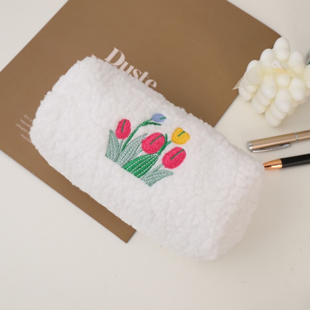 

POUCH/Kotak Pensil Bordir Tulip Kain Bulu Sunshine Lembut Pencil Case Korean Pouch Kosmetik wanita