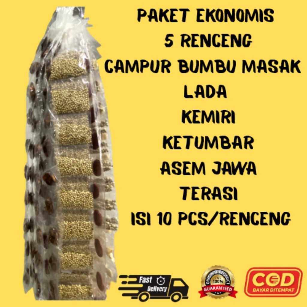 

Paket Ekonomis 5 Renceng Bumbu Masak Kering Campur Lada Kemiri Merica Asam Jawa Terasi Masakan Rempah