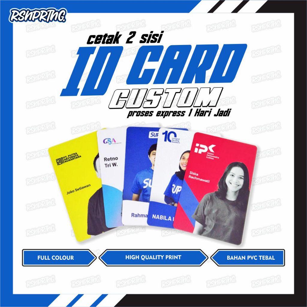 

Cetak ID Card Custom 2 Sisi Full Colour Bahan PVC Tebal - Awet Anti Luntur