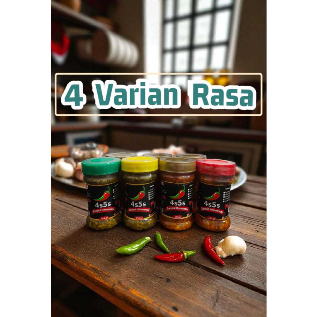 

Sambal 4s5s 4Varian 150gr 4btl - pedesnya membara,segar & nagih,gurih pedes,mantap ndeso