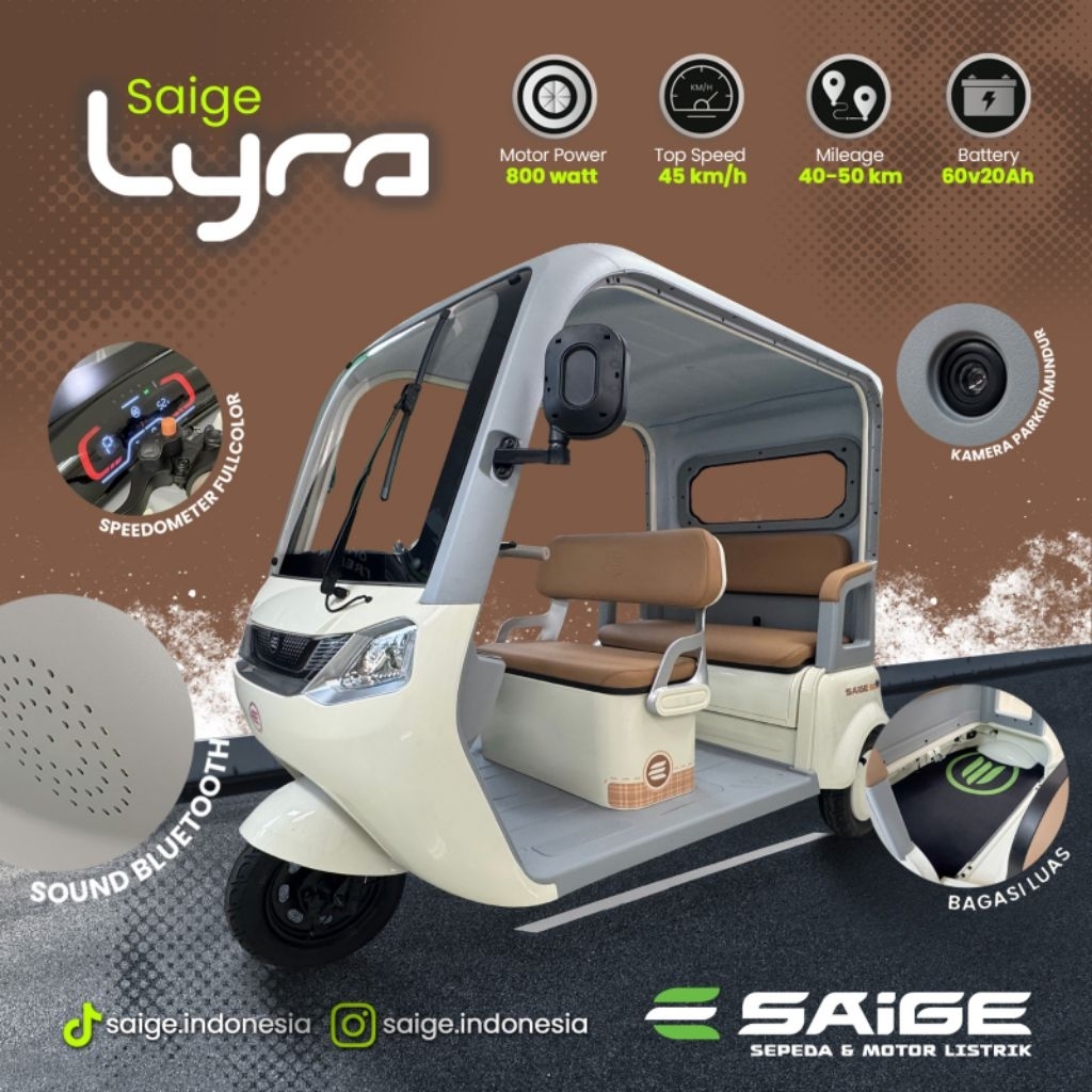 Terbaru Termurah Sepeda Listrik Roda Tiga SAIGE LYRA 800WATT garansi resmi