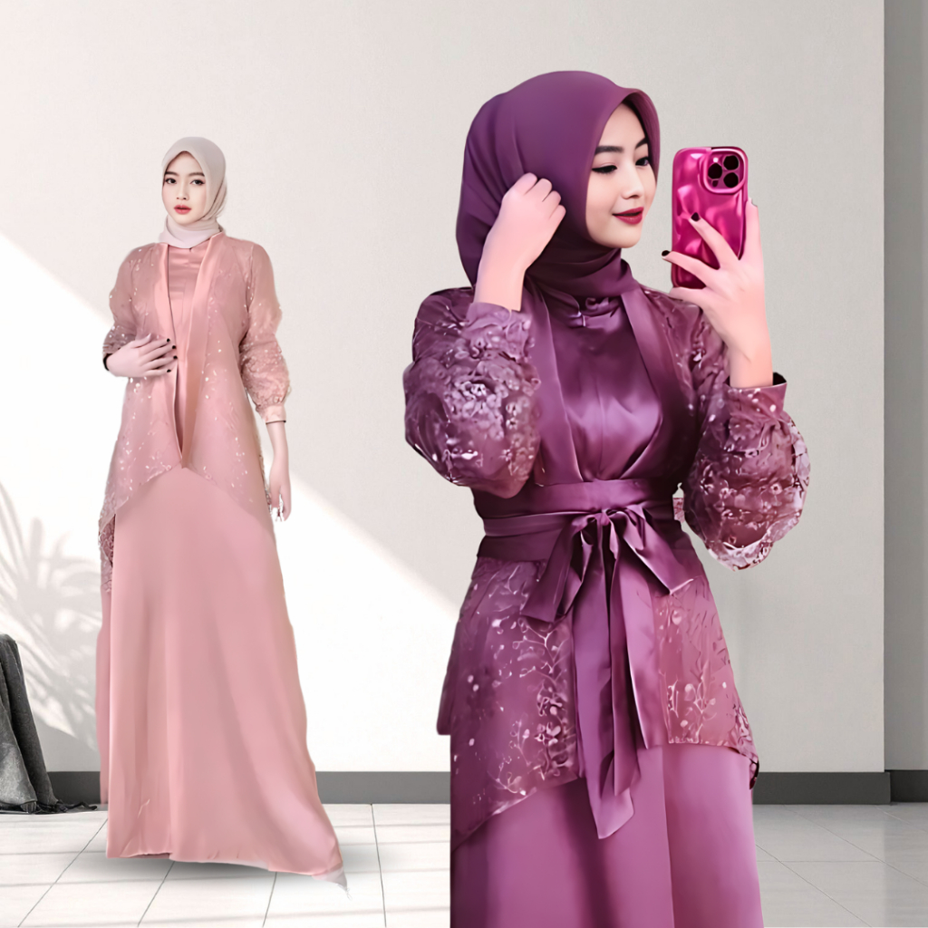 Dress Bridesmaids Brukat | Set Gamis Brokat Kondangan Veloxia Mewah Full Brokat Satin Maxmara Free B