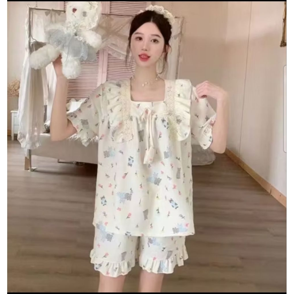 SET PIYAMA PREMIUM BABYDOLL HP / SET BAJU TIDUR IMPORT WANITA RENDA MOTIF