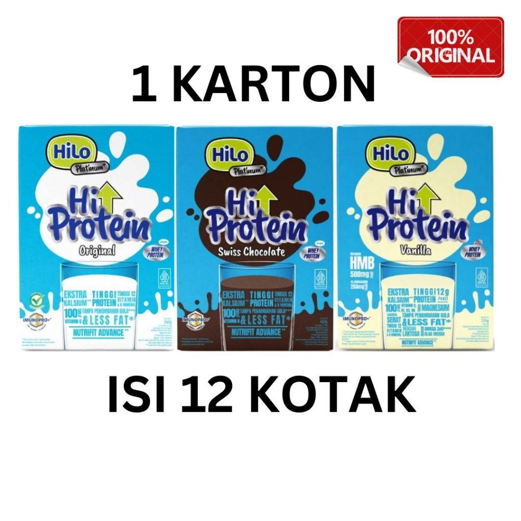 

[PROMO] [1 KARTON] Hilo Platinum Original/Vanilla/Swiss Chocolate isi 12 Kotak (Susu Tinggi Kalsium)