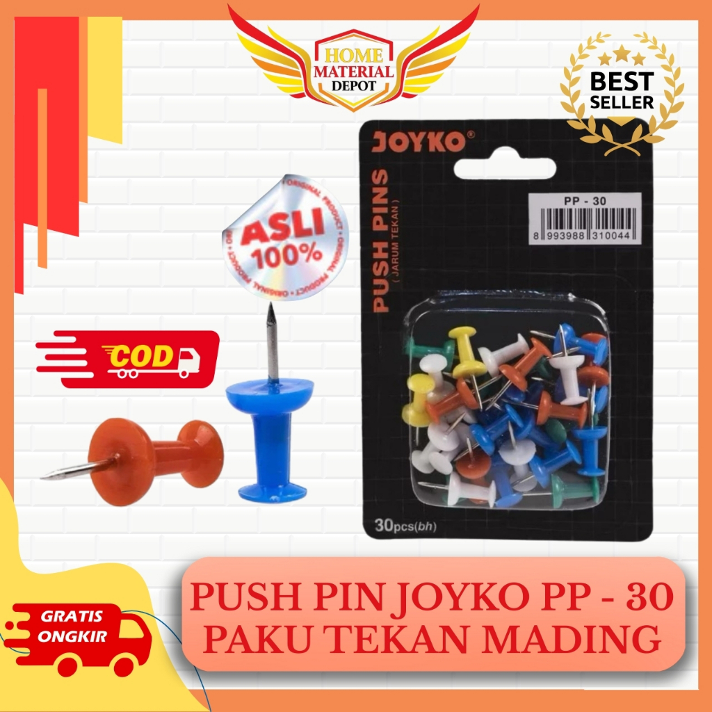 

JOYKO PUSH PIN PP - 30 | PAKU PAYUNG TEKAN | PAKU TEKAN MADING KANTOR SEKOLAH | PAPAN STEROFOAM