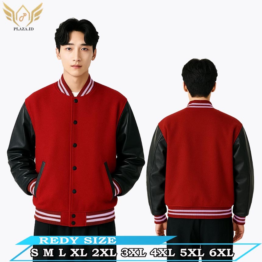 Jaket Baseball Varsity Pria Wanita Oversize Kombinasi Kulit Oscar Maron Hitam varsity Baseball Jacke