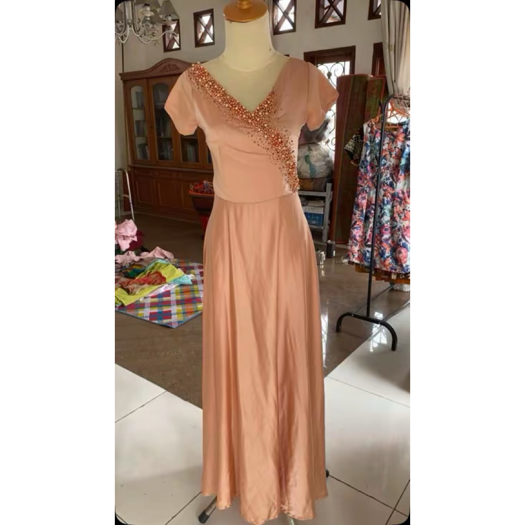 Dress satin coklat muda