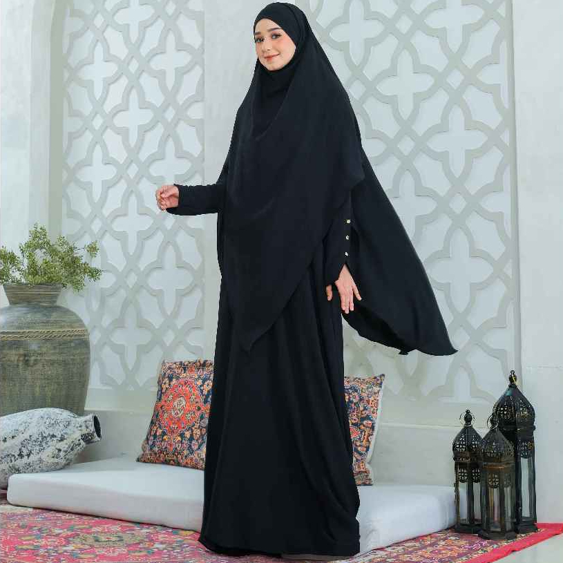 HIJRA STORIES - Gamis Hijab Umrah Haji Abaya French Khimar Syari MEDINA warna hitam black [FREE GIFT
