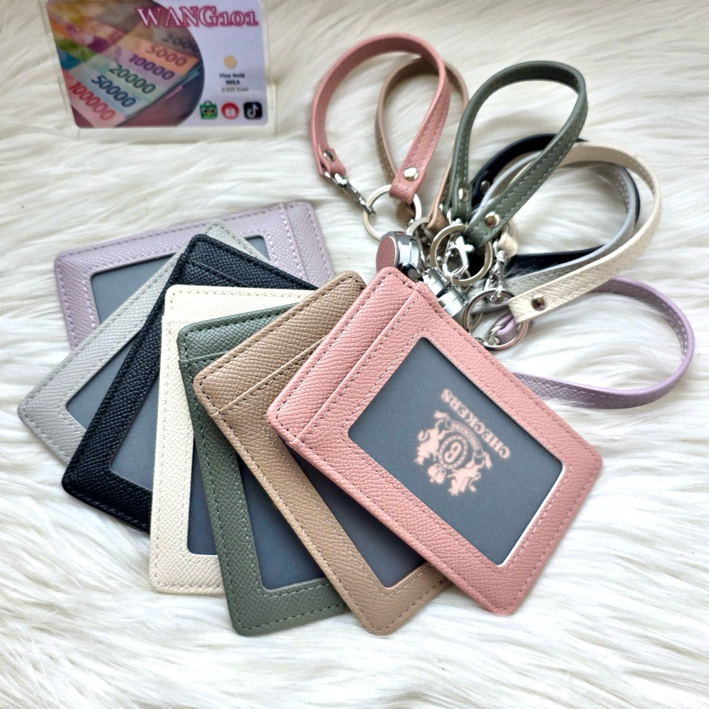 

WANG101 - Lanyard CHECKERS Retractable Pria Wanita Kulit Saffiano ID Card Holder Ulur Dompet ID Kartu Akses
