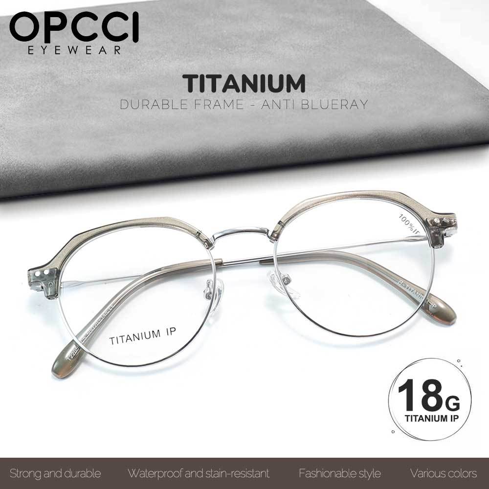 OPCCI Frame Kacamata Model Bulat Half Rim Antiradiasi Blueray Bahan Titanium High Quality Fashion Pr