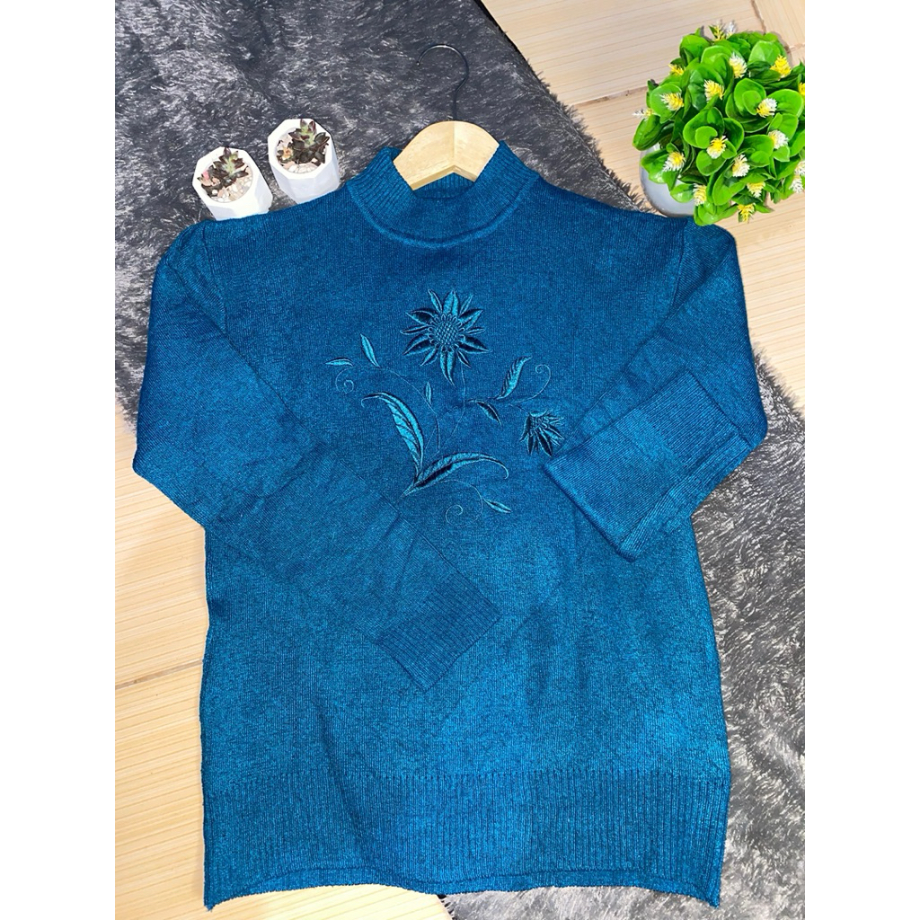 Preloved sweater knit bludru atasan wanita blue tosca