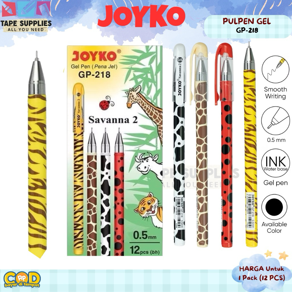 

(12 PCS) Joyko GP-218 Savanna 2 Pulpen Gel 0.5mm – Water Based Ink, Smooth & Accurate Writing