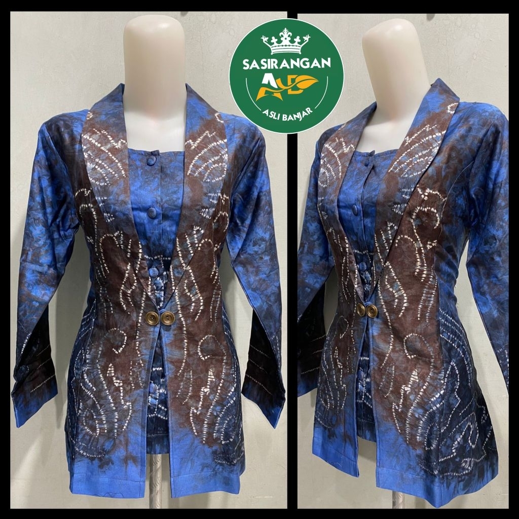 blus jas sasirangan wanita warna biru muda