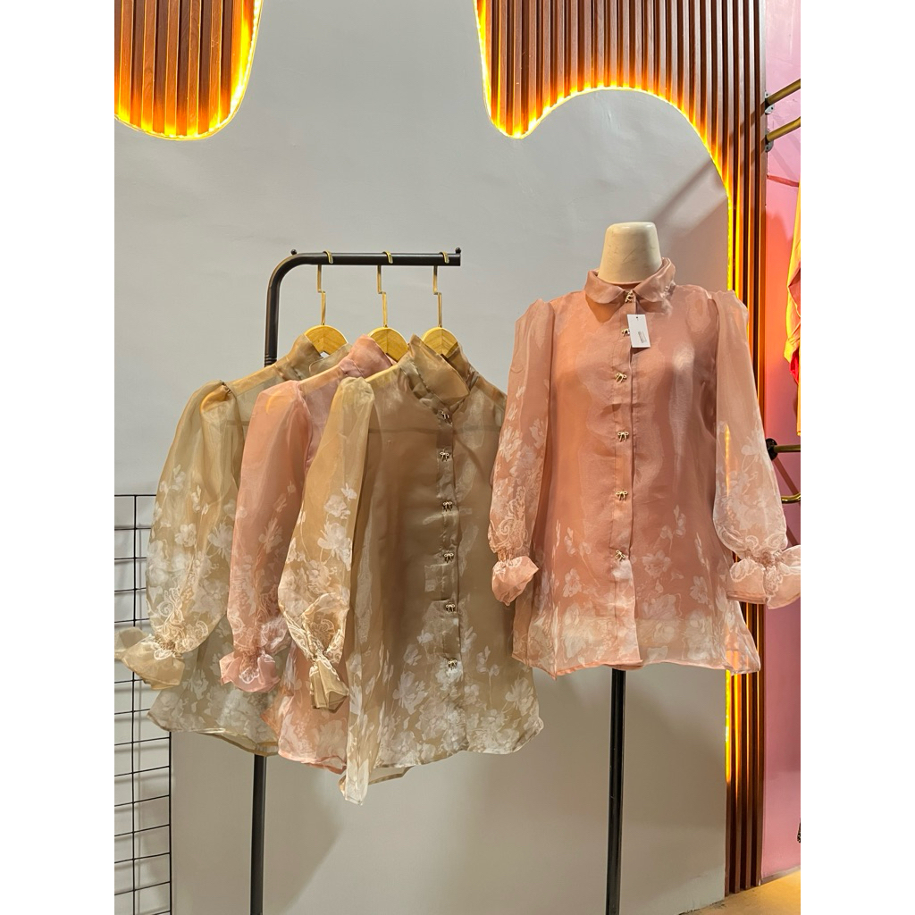 Atasan Organza Printing - Blouse organza - Vintage floral shirt