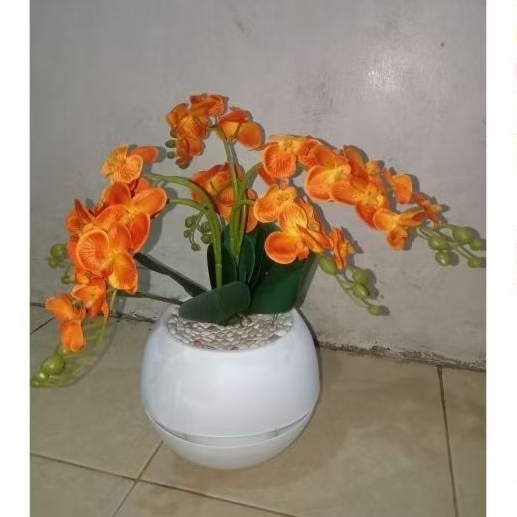 [New] bunga anggrek bulan kain artificial pot Bola//bunga anggrek plastik//anggrek hias murah pot bo