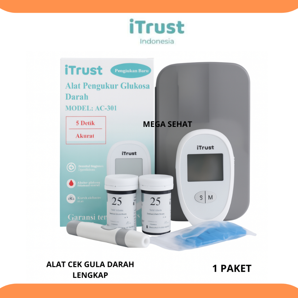 iTrust AC-301 Alat Cek Gula Darah Digital – Paket Lengkap Glucometer 50 Strip Tes & Lancet