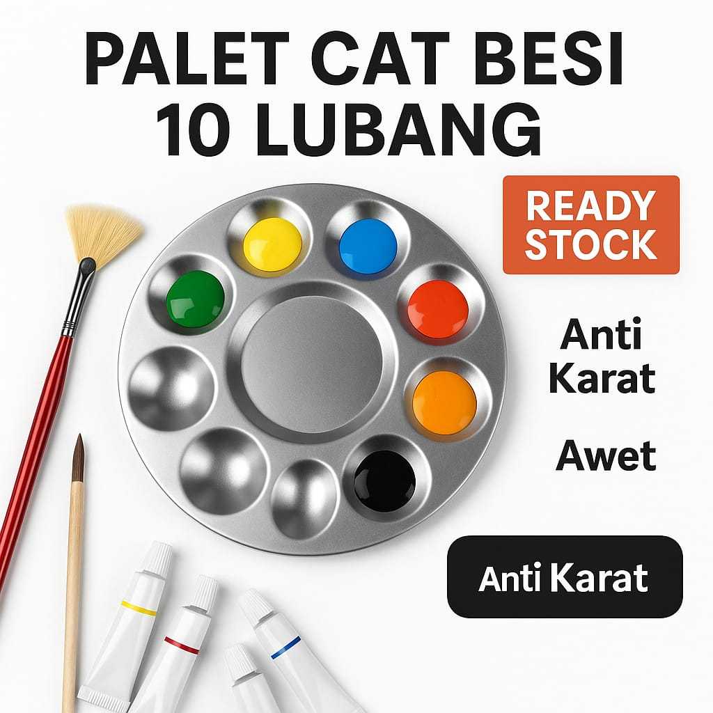 

Palet Lukis Logam Alumunium Bulat 6 7 10 Lubang - Palette Cat Akrilik Air - Pallet Piring Besi Tahan