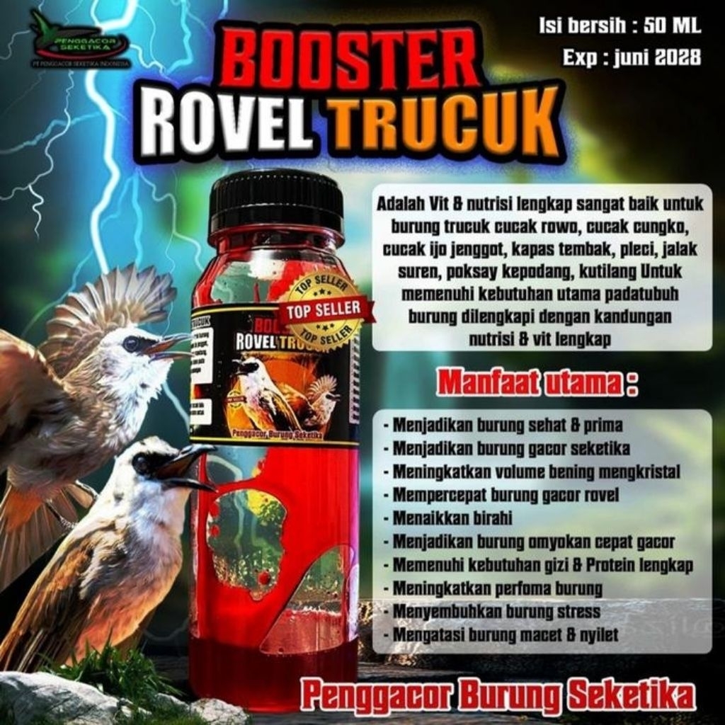 BOOSTER ROVEL TRUCUK DOPING TRUCUK GACOR METABOLISME BURUNG PENGGACOR SEKETIKA VITAMIN BURUNG TRUCUK