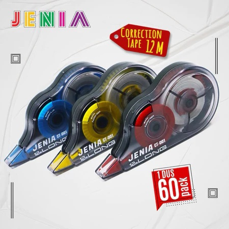 

Jenia CT-001 Correction Tape 12M x 5mm Tip-Ex Kertas / Tip Ex Roll 12M Correction tape tip JENIA 12METER