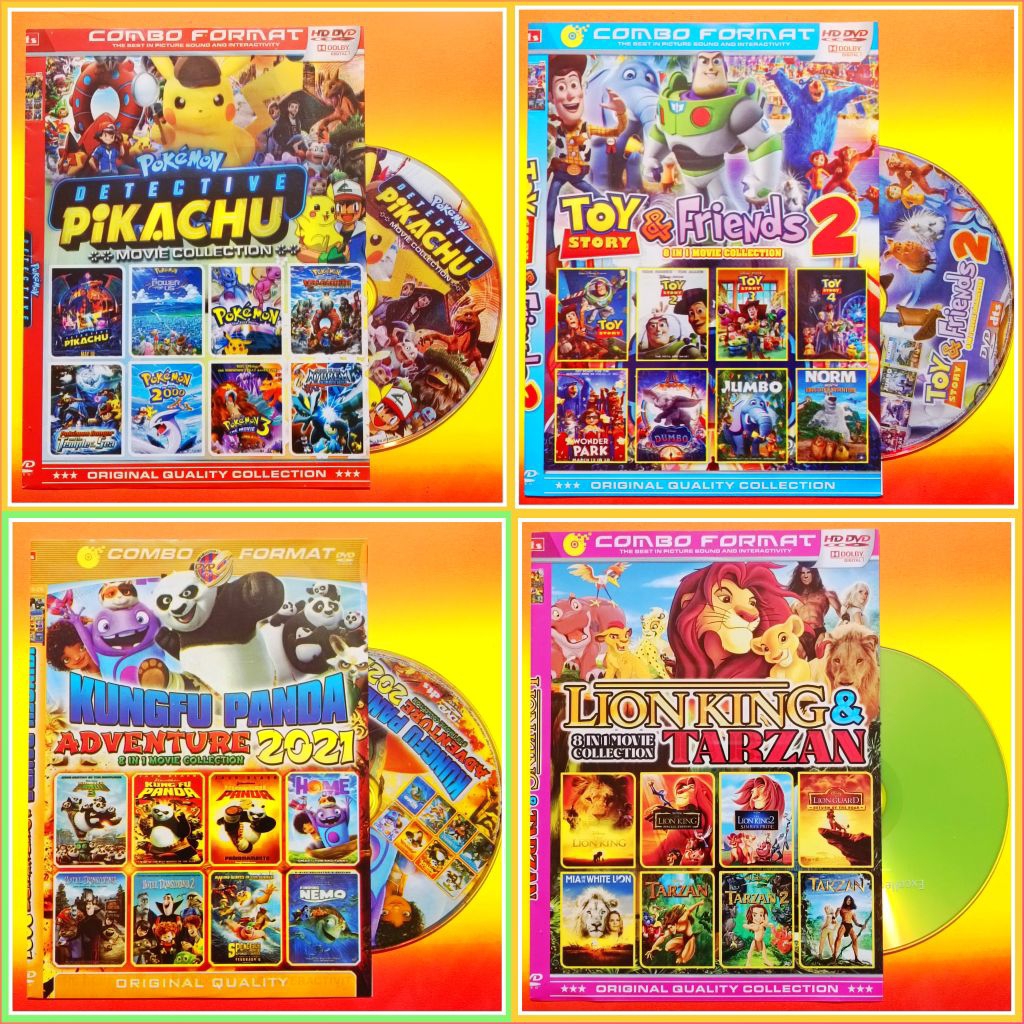Kaset Film Kartun Anak Koleksi Pokemon Pikachu - Toy Story - Kungfu Panda - Tarzan Lion King Teks In