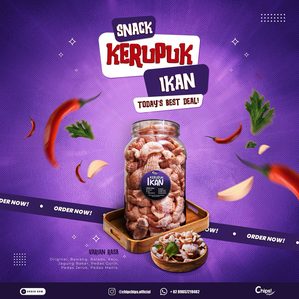 

KERUPUK IKAN Pedas Gurih / Pedas Daun Jeruk / Balado / Asin 250gr