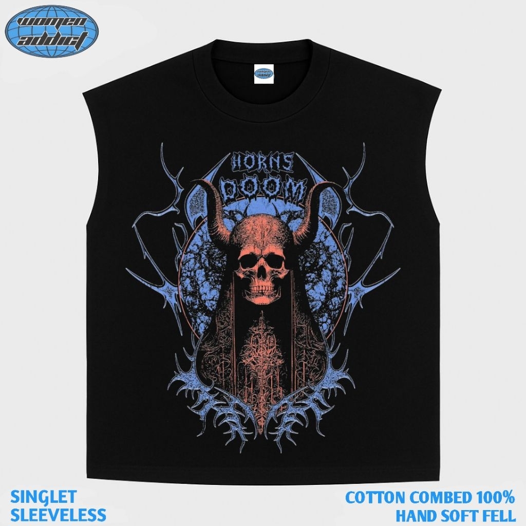KAOS BAJU SINGLET HORNS DOOM | SINGLET HITAM | SINGLET BAND | KAOS BAND | BAND METAL | LEKBONG PRIA 