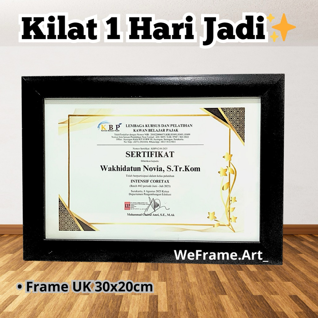 cetak Sertifikat satu set bingkai / frame sertifikat A4