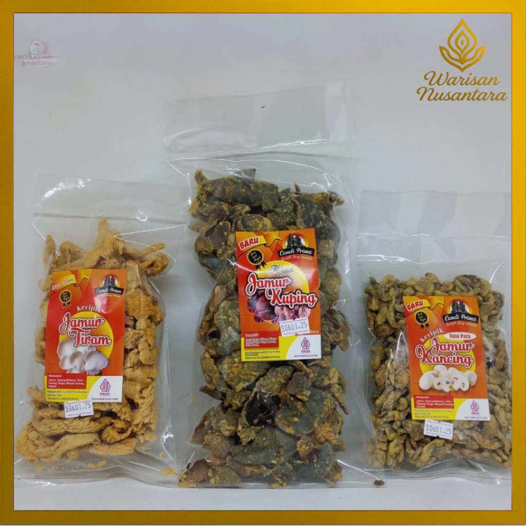 

Keripik Jamur Tiram Crispy-Jamur Kancing-Jamur Kuping Renyah Gurih Candi Prima Dieng