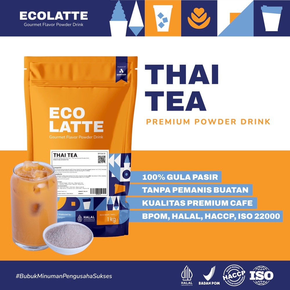 

THAI TEA ECOLATTE BUBUK MINUMAN 1 KG PREMIUM Powder DrinK Enak Rasa Thai Tea HALAL BPOM