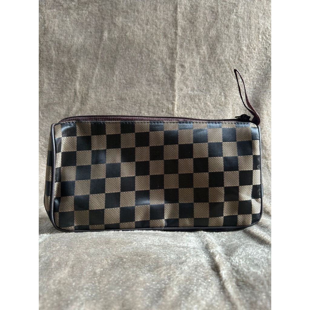 Pouch Kotak Motif Kotak Coklat Hitam – Tas Kosmetik / Washbag Travel Multifungsi