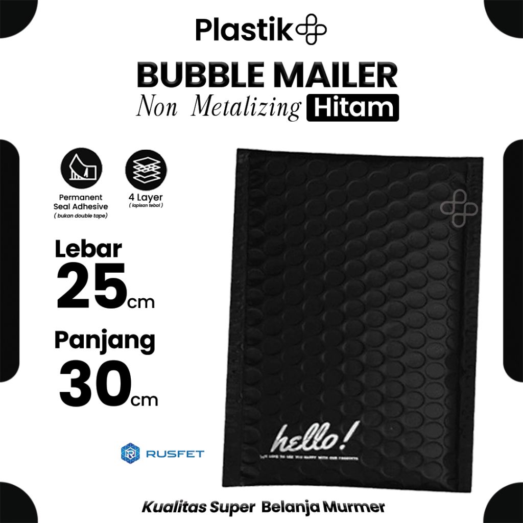 Bubble Mailer Hitam 25 x 30 cm Amplop Envelope / Security Bag Mailer - Rusfet Harga Ecer Satuan
