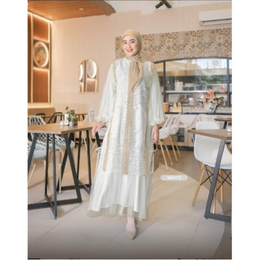 Gamis Brokat Mewah Kekinian Adeena Dress CB BahanCeruty Babydoll Mix Brukat Renda Size M L XL XXL XX