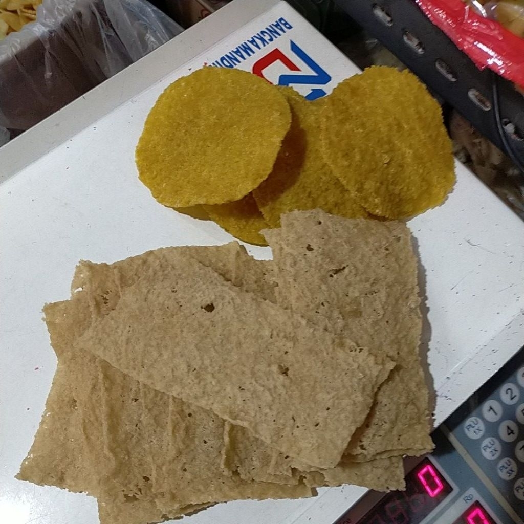 kerupuk gendar bulat dan kotak, gendar puli beras