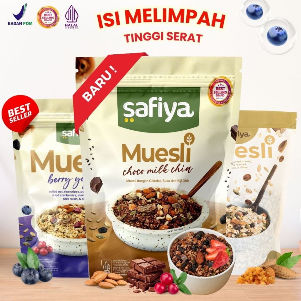 

Muesli Safiya 1 Kg Oatmeal Dried Fruit Almond Mete Sereal Diet Sehat