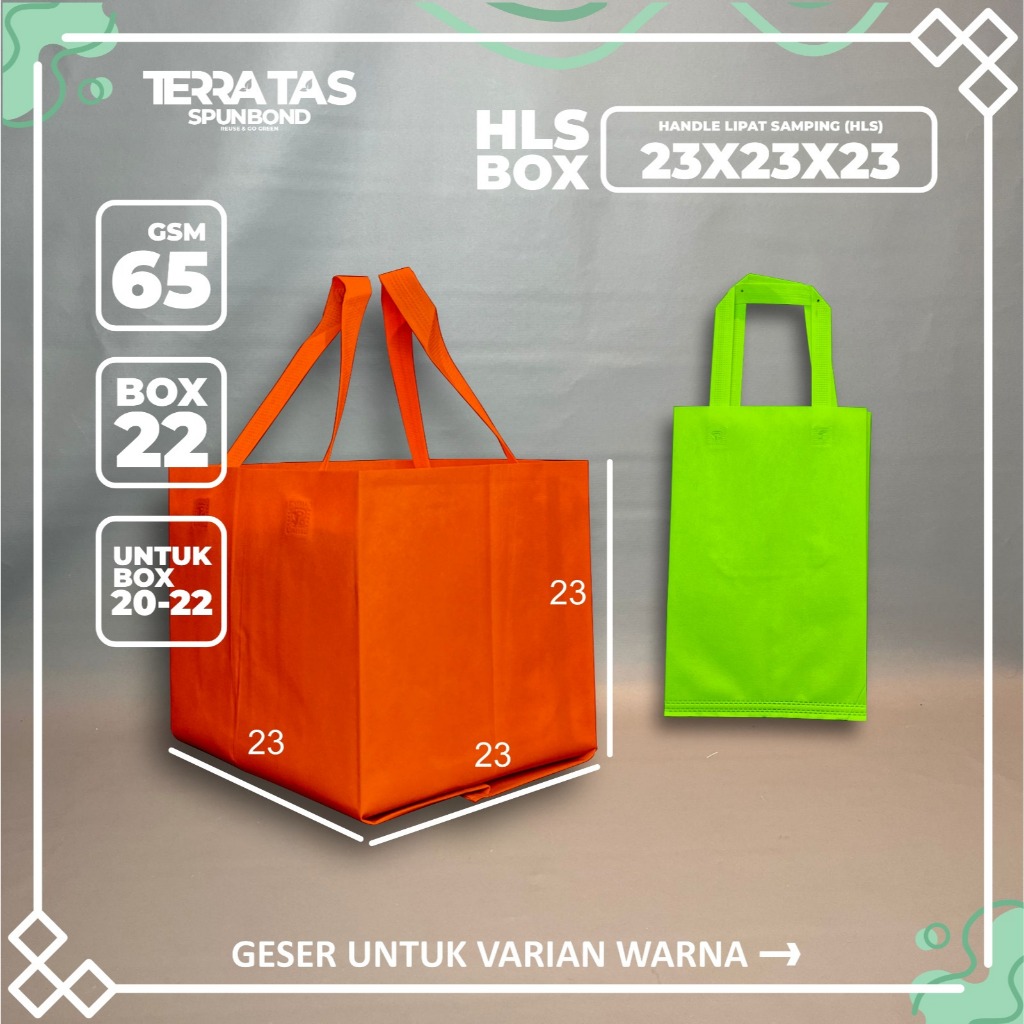 

(Pcs) Tas Spunbond 65 GSM 23x23x23 Untuk Box 20-22 Handle Lipat Samping Tas Kotak Makan Goodie Bag
